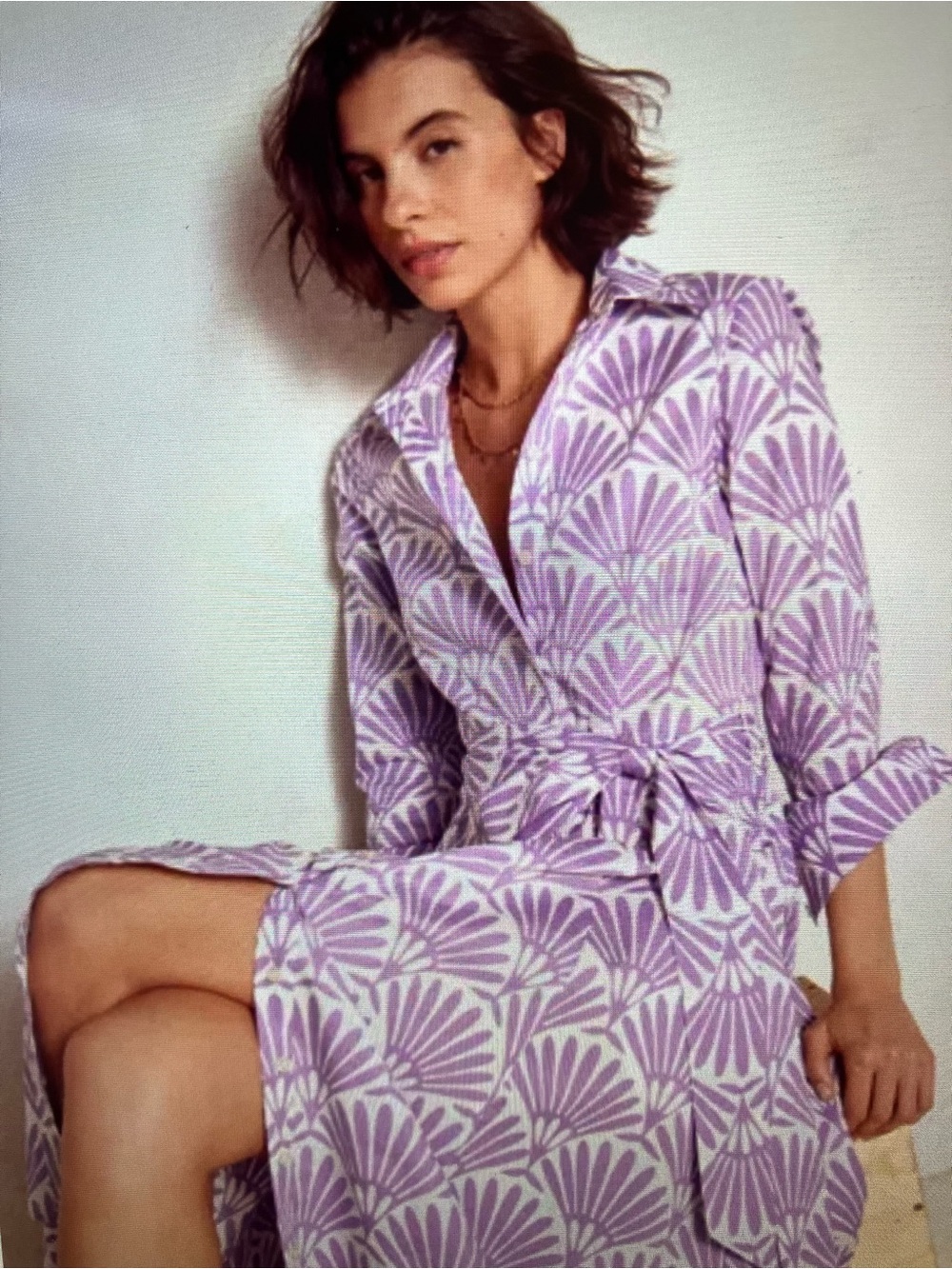 Boden Lavender and White Shell-Print Button Shirt